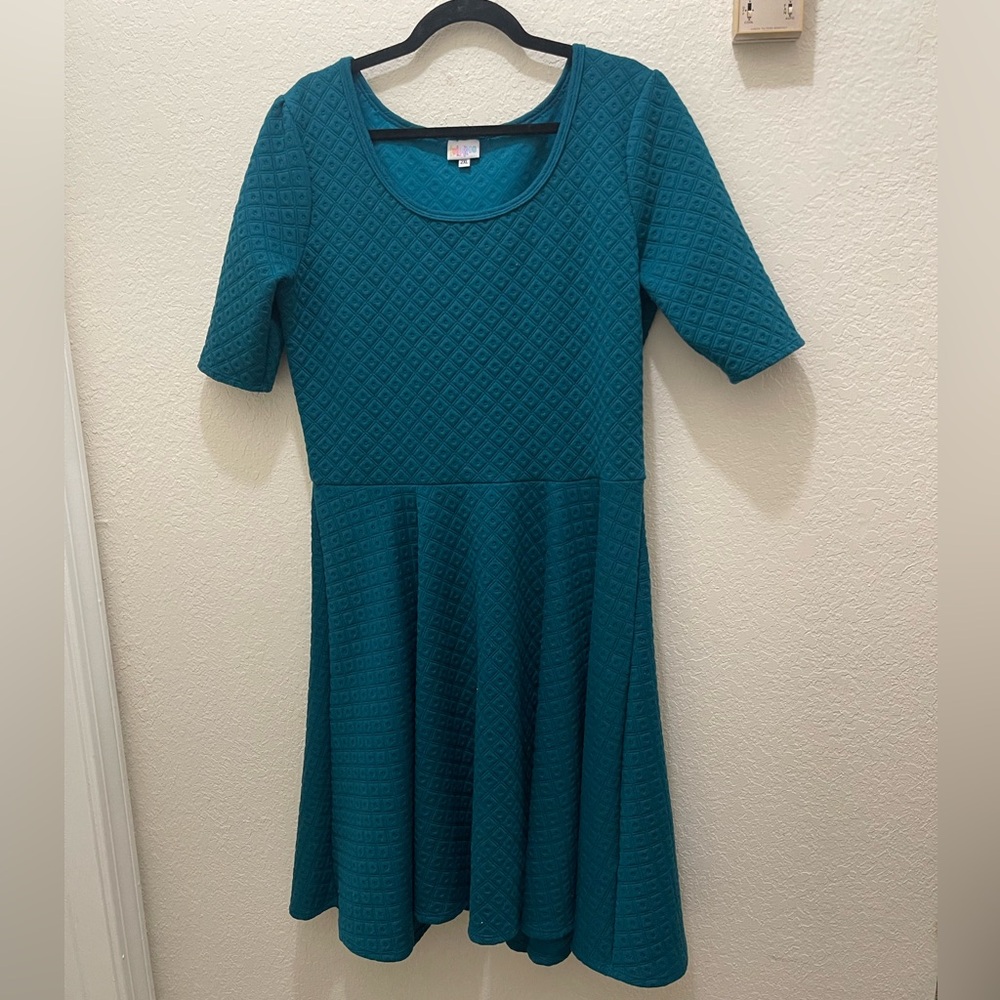 LuLaRoe Teal Diamond-Texture Midi Dress